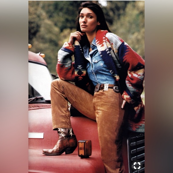 Vintage Ralph Lauren Aztec Hand Knit Wrap Cardigan - Picture 2 of 6